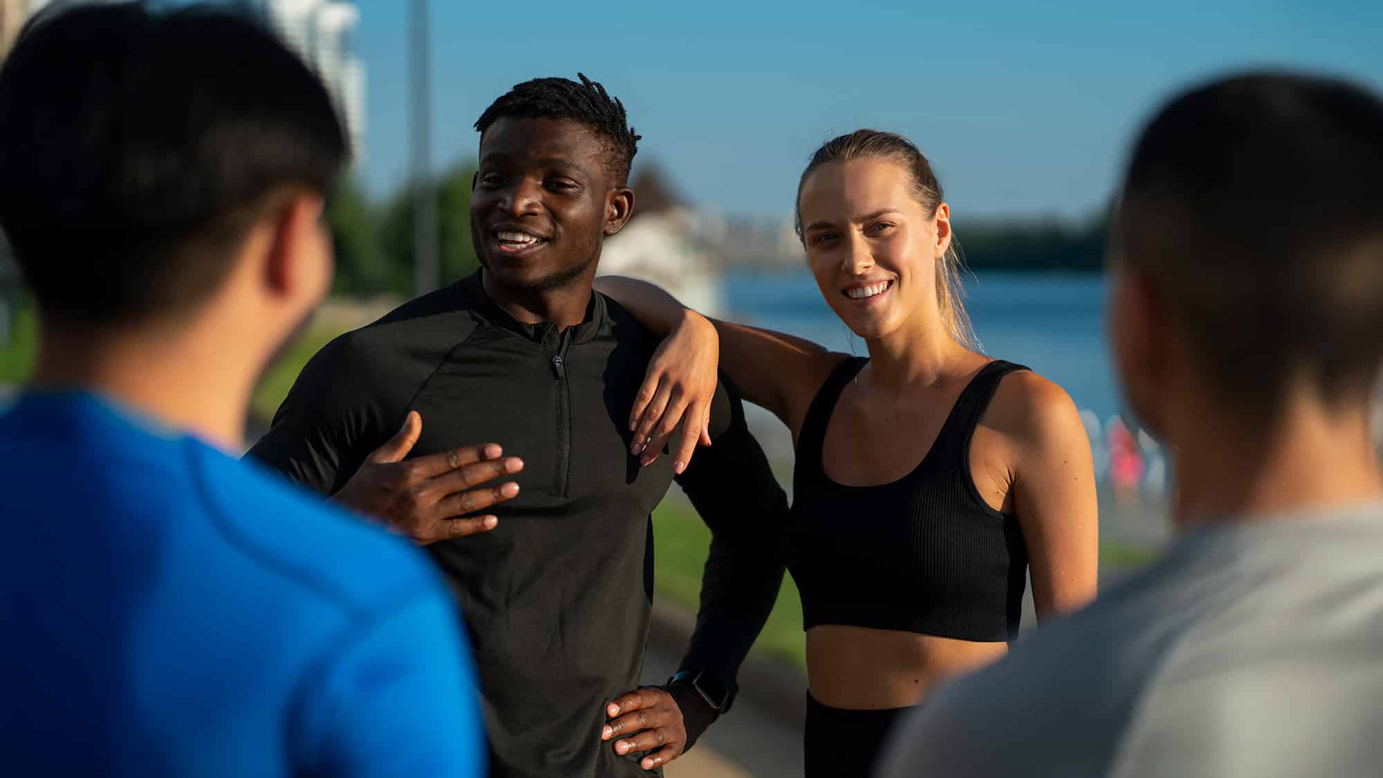 Athletic couple wearing cooling activewear
