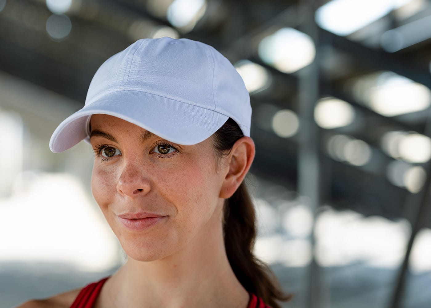 woman wearing white antibacterial hats
